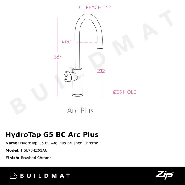 Zip Water HydroTap G5 BC Arc Plus Brushed Chrome