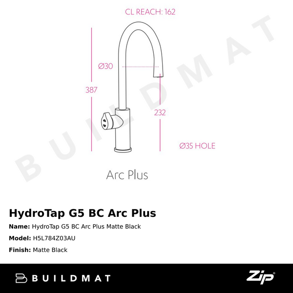 Zip Water HydroTap G5 BC Arc Plus Matte Black