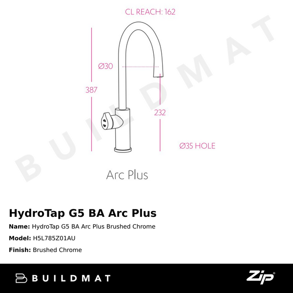 Zip Water HydroTap G5 BA Arc Plus Brushed Chrome