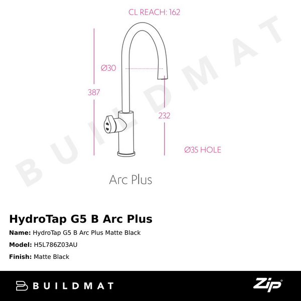 Zip Water HydroTap G5 B Arc Plus Matte Black