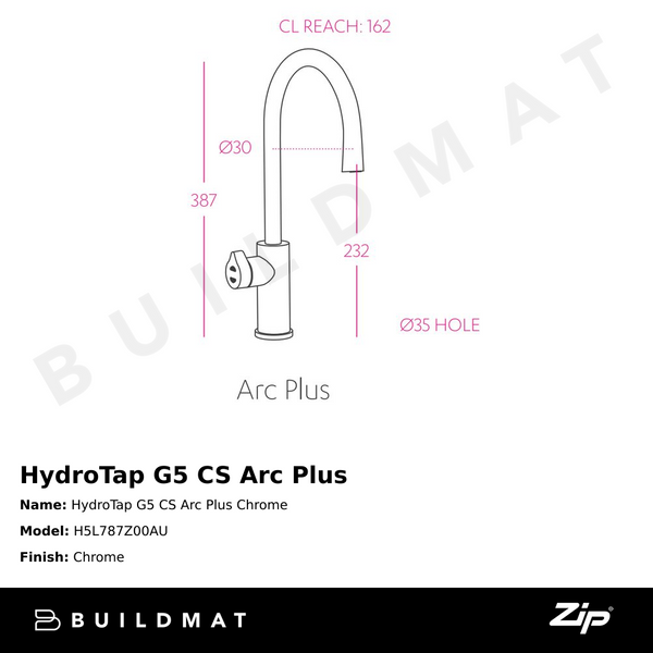 Zip Water HydroTap G5 CS Arc Plus Chrome
