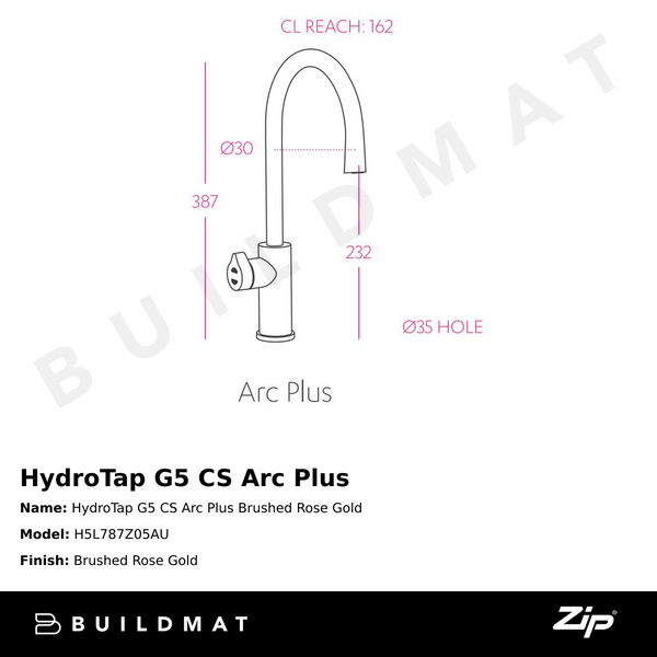 Zip Water HydroTap G5 CS Arc Plus Brushed Rose Gold