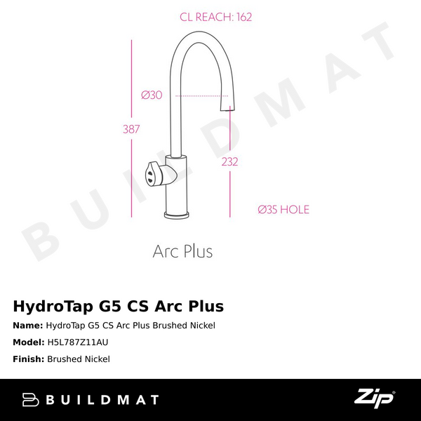 Zip Water HydroTap G5 CS Arc Plus Brushed Nickel