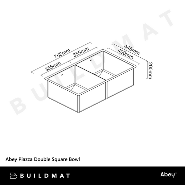 Abey Piazza Double Square Bowl Stainless Steel