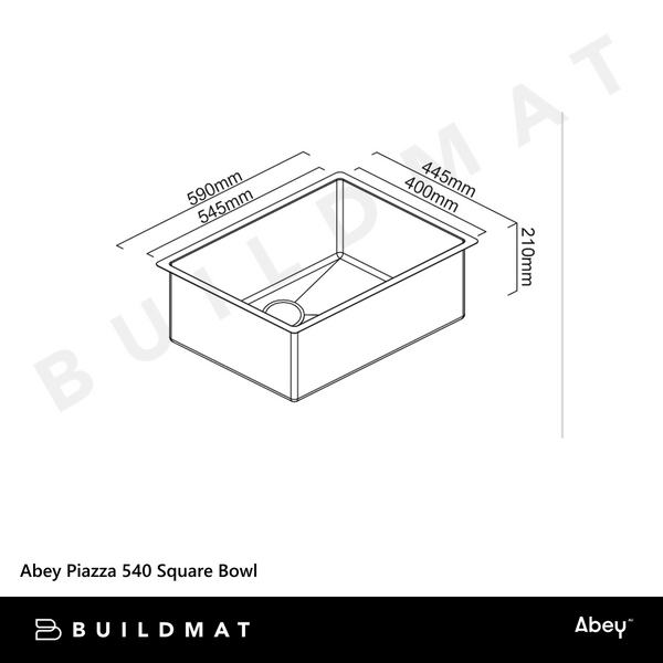Abey Piazza 540 Square Bowl Stainless Steel