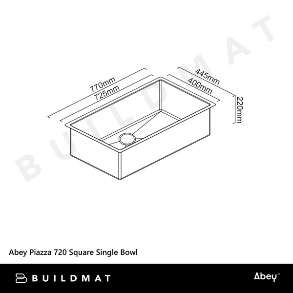 Abey Piazza 720 Square Single Bowl Stainless Steel