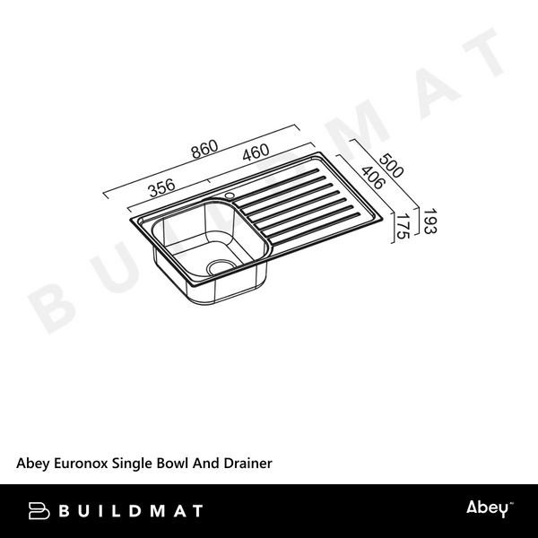 Abey Euronox Single Bowl And Drainer Stainless Steel
