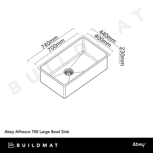 Abey Alfresco 700 Large Bowl Sink Stainless Steel