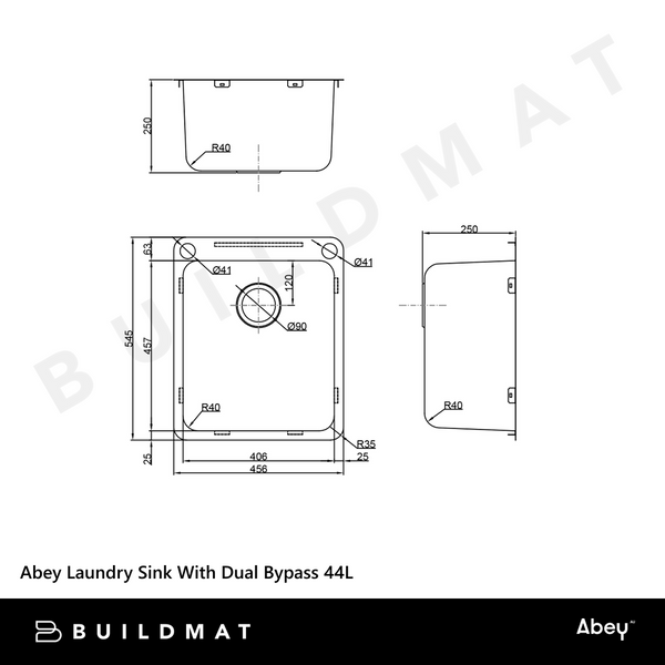 Abey Laundry Sink With Dual Bypass 44L Stainless Steel