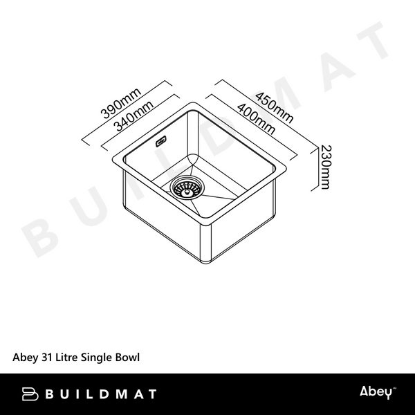 Abey 31 Litre Single Bowl Stainless Steel
