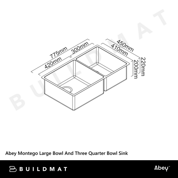 Abey Montego Large Bowl And Three Quarter Bowl Sink Stainless Steel