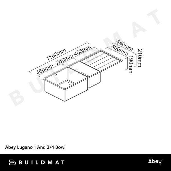 Abey Lugano One And Three Quarter Bowl Stainless Steel