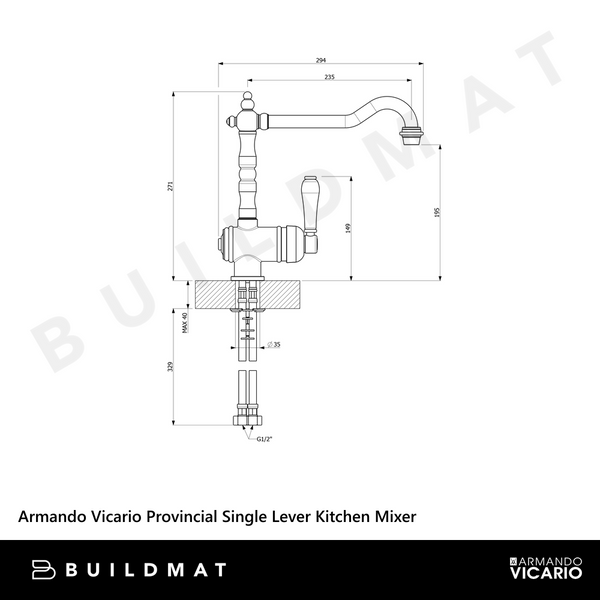 Armando Vicario Provincial Single Lever Kitchen Mixer Brushed Nickel Lead Free