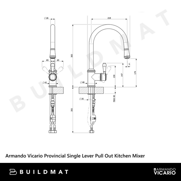 Armando Vicario Provincial Single Lever Kitchen Mixer With Pull Out Brushed Nickel
