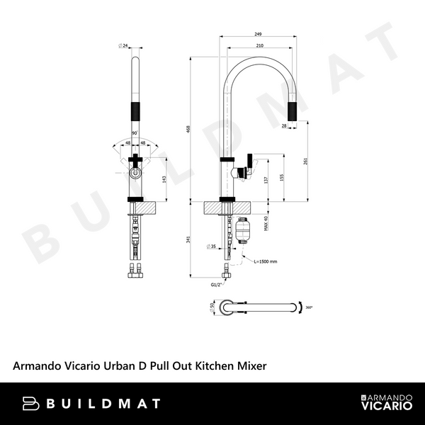 Armando Vicario Urban D Pull Out Kitchen Mixer Chrome