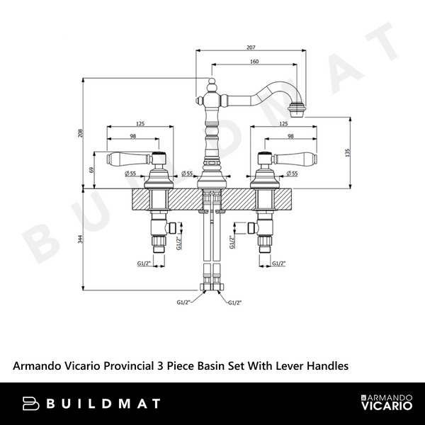 Armando Vicario Provincial 3 Piece Basin Set With Lever Handles Chrome