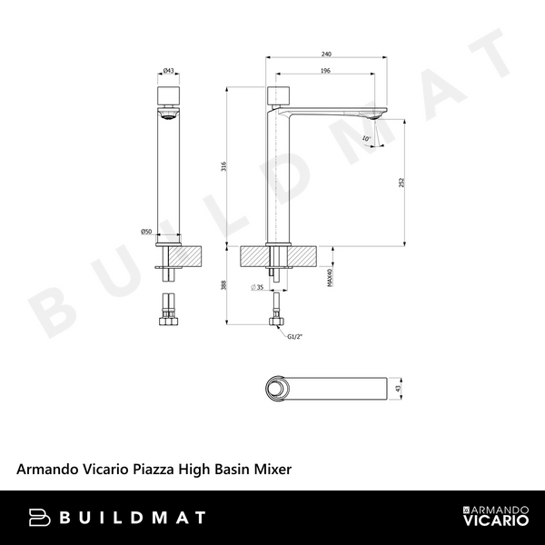 Armando Vicario Piazza High Basin Mixer Brushed Nickel