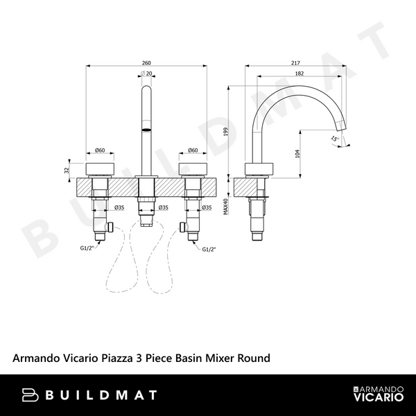 Armando Vicario Piazza 3 Piece Basin Mixer Round Black