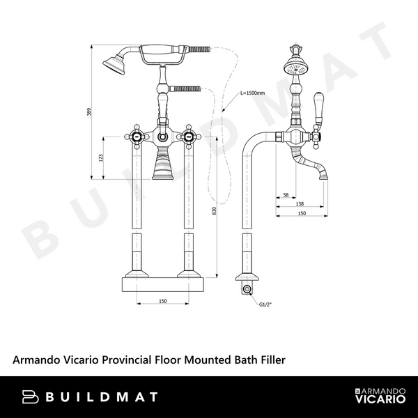 Armando Vicario Provincial Floor Mounted Bath Filler Brushed Nickel