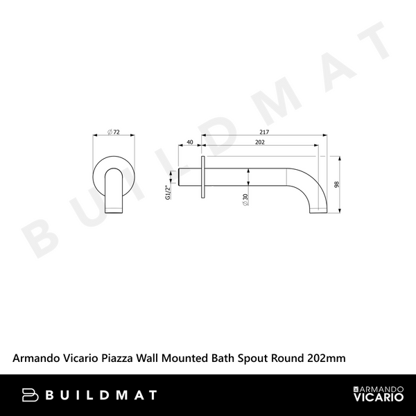 Armando Vicario Piazza Wall Mounted Bath Spout Round 202mm Chrome