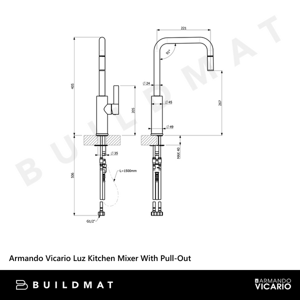 Armando Vicario Luz Kitchen Mixer With Pull-Out Brushed Chrome