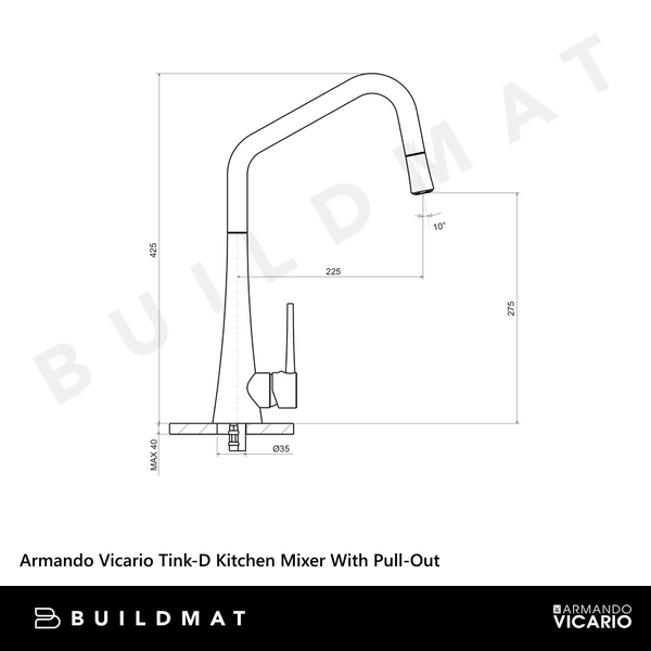 Armando Vicario Tink-D Kitchen Mixer with Pull-Out Brushed Nickel Lead Free