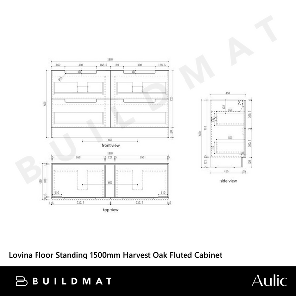 Aulic Lovina Floor Standing 1500mm Harvest Oak Fluted Cabinet