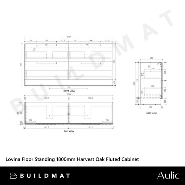 Aulic Lovina Floor Standing 1800mm Harvest Oak Fluted Cabinet