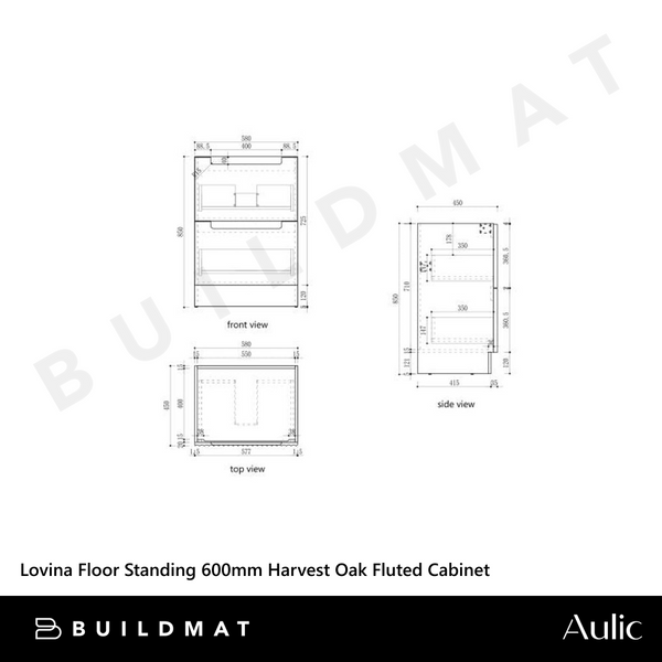 Aulic Lovina Floor Standing 600mm Harvest Oak Fluted Vanity