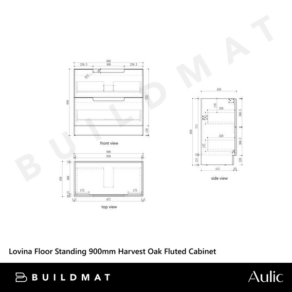Aulic Lovina Floor Standing 900mm Harvest Oak Fluted Vanity