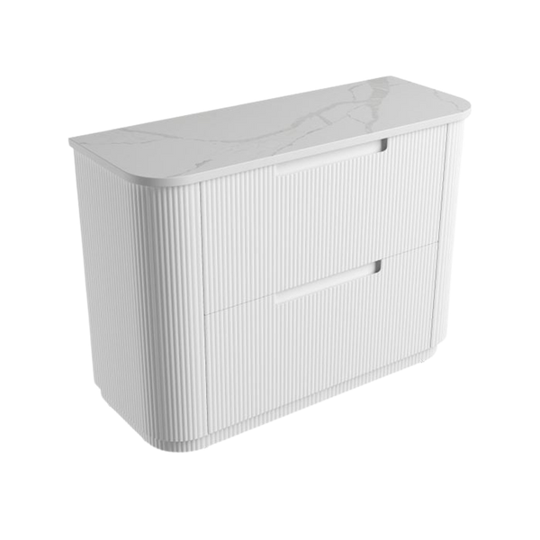 Aulic Curva Floor Standing 1200mm Matte White Fluted Cabinet