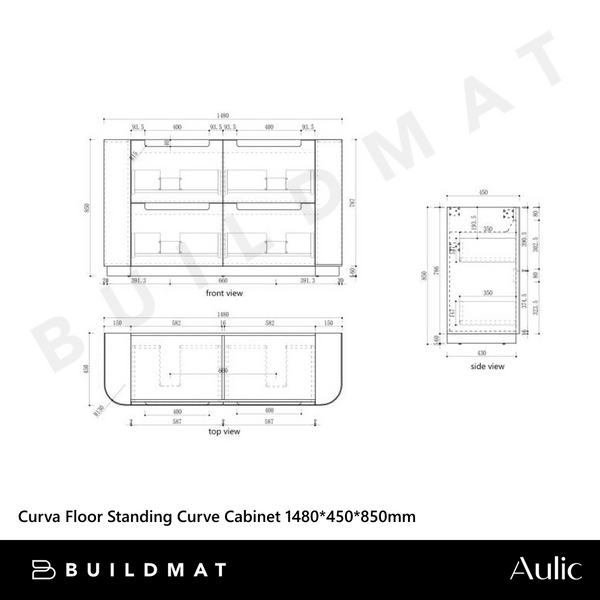 Aulic Curva Floor Standing 1500mm Matte White Fluted Cabinet