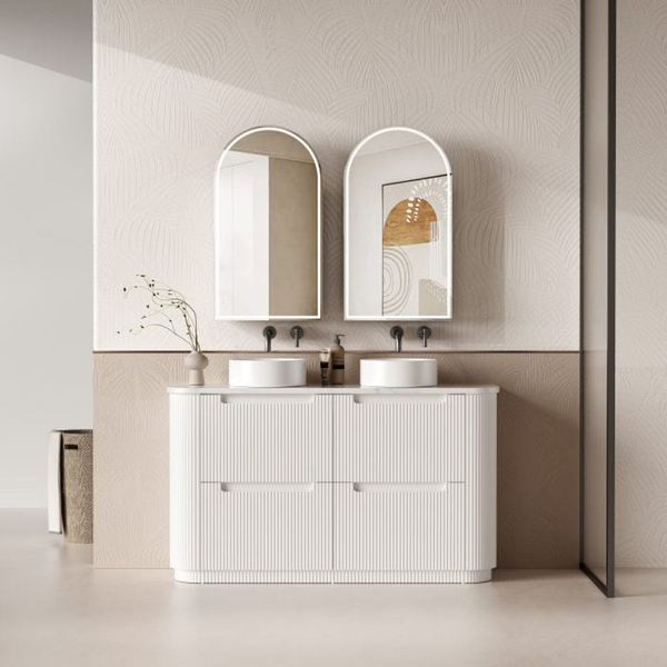 Aulic Curva Floor Standing 1500mm Matte White Fluted Cabinet