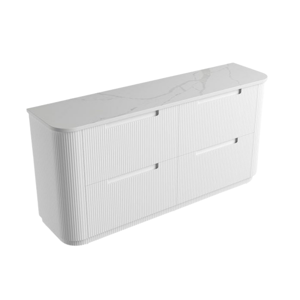 Aulic Curva Floor Standing 1800mm Matte White Fluted Cabinet