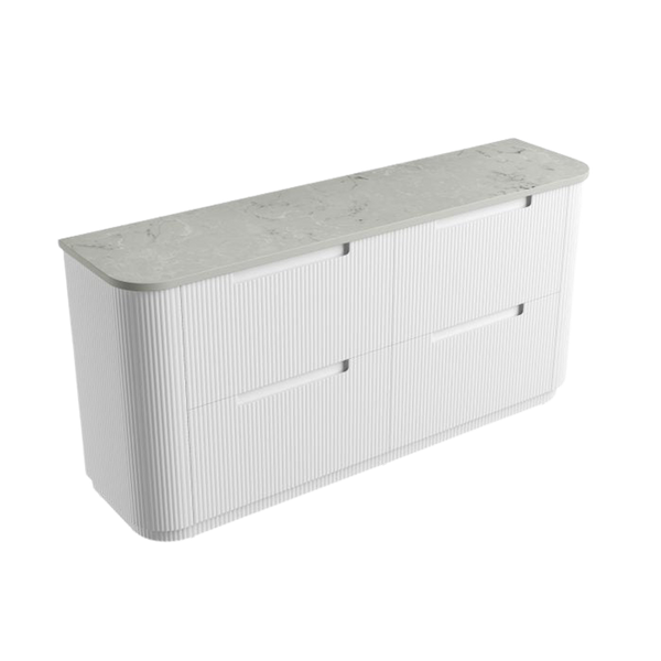 Aulic Curva Floor Standing 1800mm Matte White Fluted Vanity