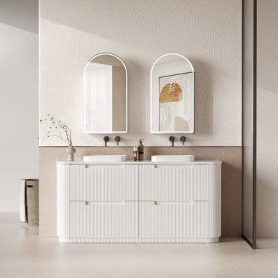 Aulic Curva Floor Standing 1800mm Matte White Fluted Vanity