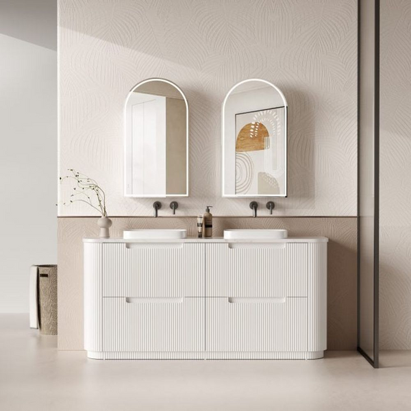 Aulic Curva Floor Standing 1800mm Matte White Fluted Cabinet