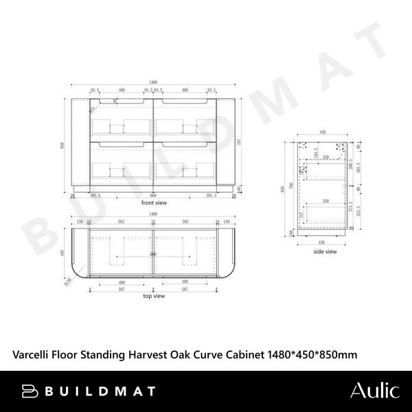 Aulic Varcelli Floor Standing 1500mm Harvest Oak Fluted Vanity