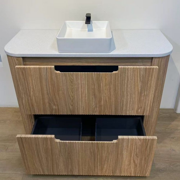 Aulic Varcelli Floor Standing 900mm Harvest Oak Fluted Vanity