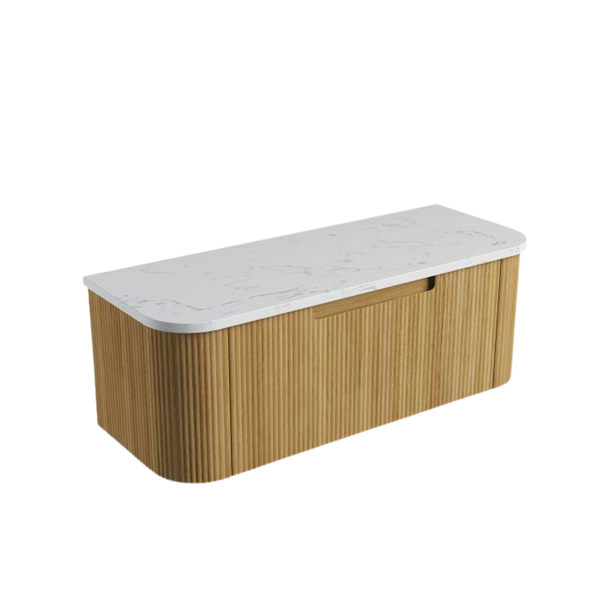 Aulic Varcelli Mono Wall Hung 1200mm Harvest Oak Fluted Curved Cabinet