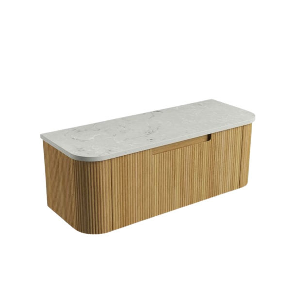 Aulic Varcelli Mono Wall Hung 1200mm Harvest Oak Fluted Curved Cabinet