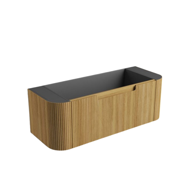 Aulic Varcelli Mono Wall Hung 1200mm Harvest Oak Fluted Curved Cabinet
