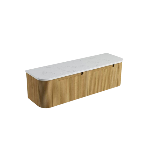 Aulic Varcelli Mono Wall Hung 1500mm Harvest Oak Fluted Curved Cabinet
