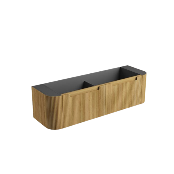 Aulic Varcelli Mono Wall Hung 1500mm Harvest Oak Fluted Curved Cabinet