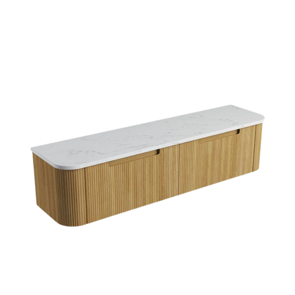Aulic Varcelli Mono Wall Hung 1800mm Harvest Oak Fluted Curved Cabinet