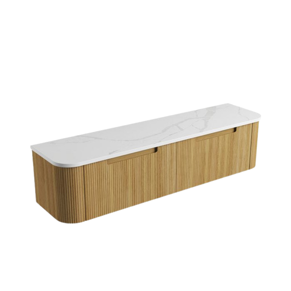 Aulic Varcelli Mono Wall Hung 1800mm Harvest Oak Fluted Curved Cabinet