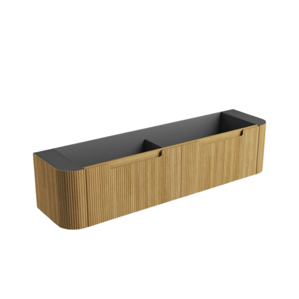 Aulic Varcelli Mono Wall Hung 1800mm Harvest Oak Fluted Curved Cabinet