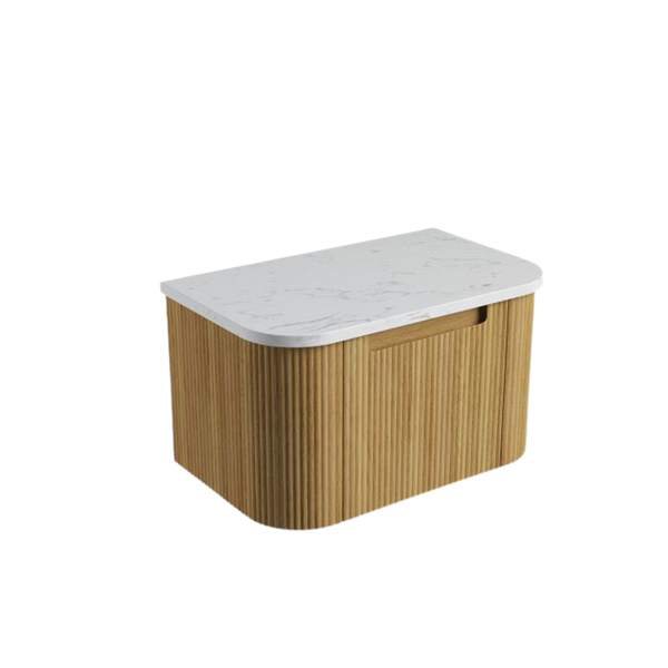 Aulic Varcelli Mono Wall Hung 750mm Harvest Oak Fluted Curved Cabinet