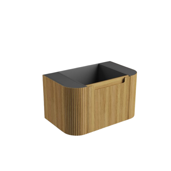 Aulic Varcelli Mono Wall Hung 750mm Harvest Oak Fluted Curved Cabinet