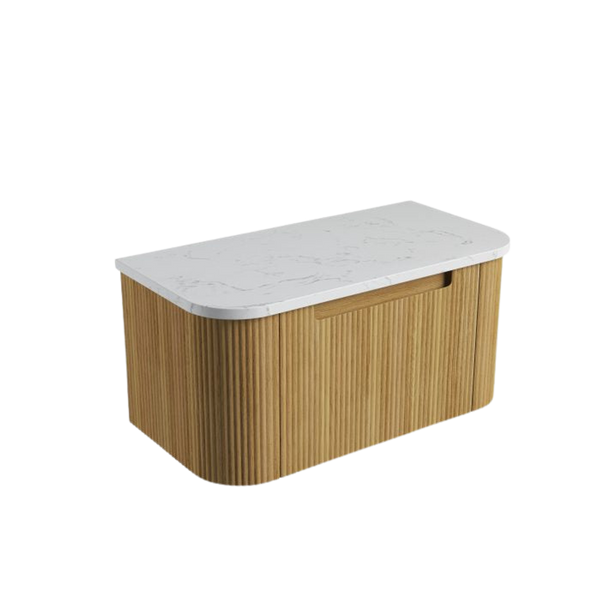 Aulic Varcelli Mono Wall Hung 900mm Harvest Oak Fluted Curved Cabinet